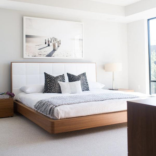 Walnut Platform Bed with Padded Headboard