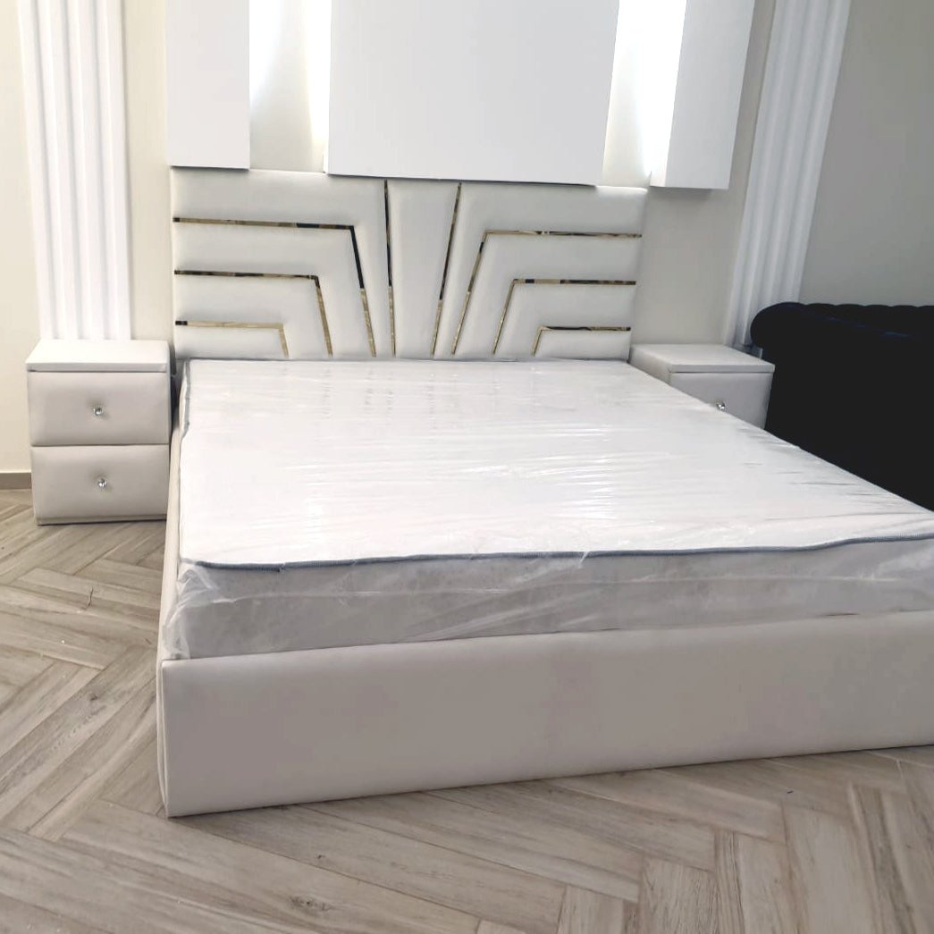 Modern Luxury Bed with Geometric Tufted Headboard