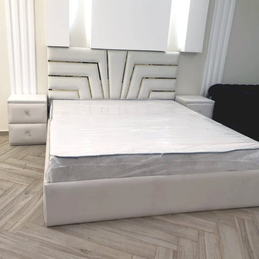 Modern Luxury Bed with Geometric Tufted Headboard