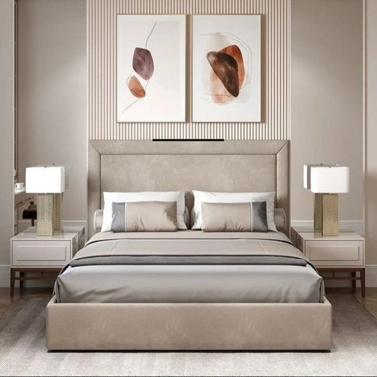 Luxurious Beige Upholstered Bed