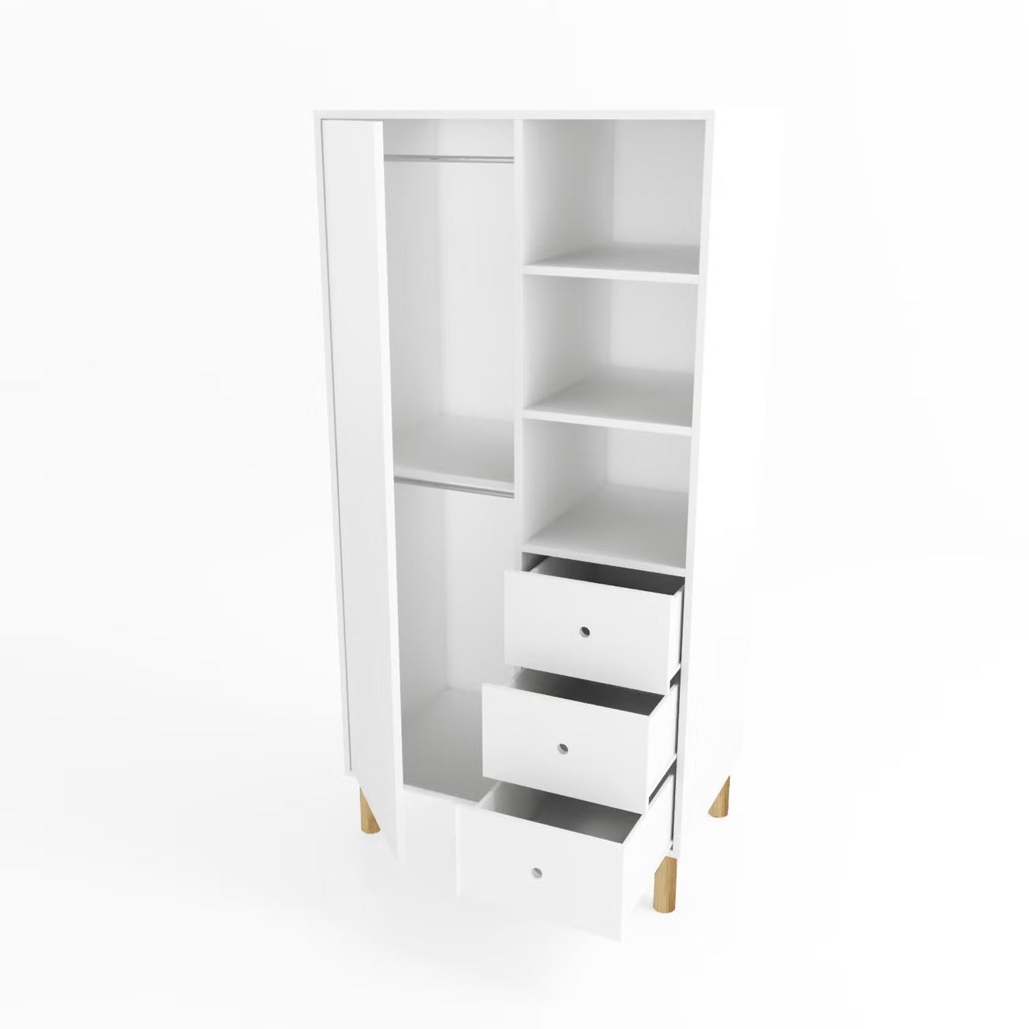 Contemporary Storage Wardrobe with Open Shelves and Drawers