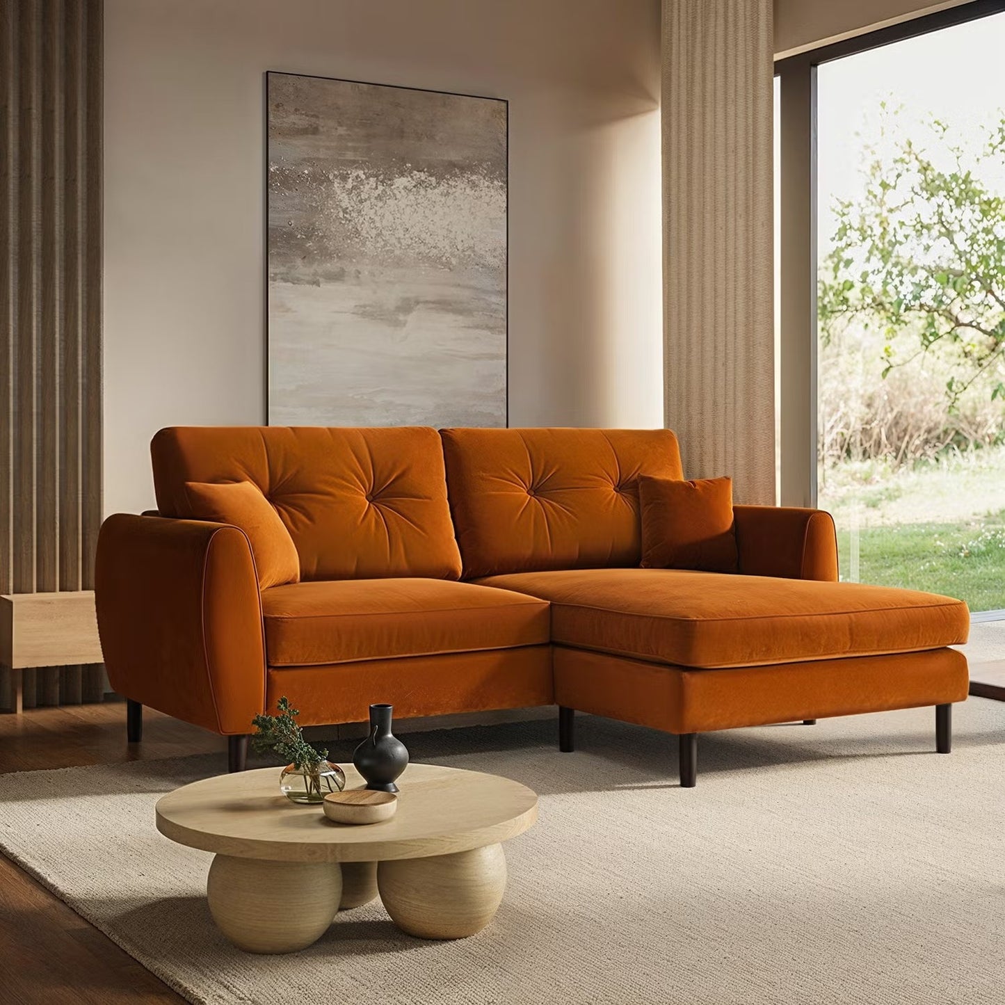 Double Seater Orange L Shaped Sofa