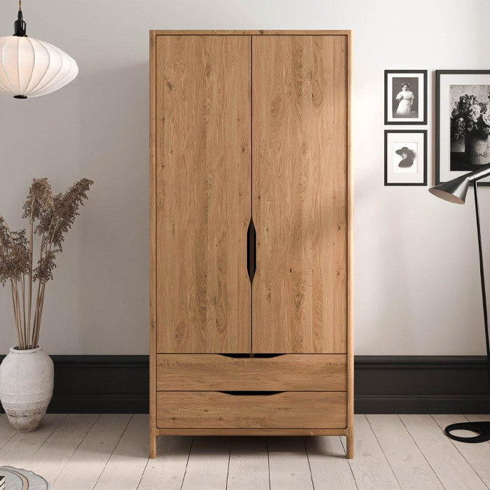 Wooden Textured 2-Door Wardrobe