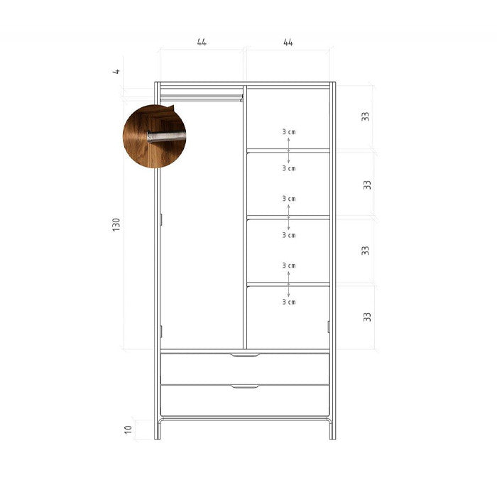 Wooden Textured 2-Door Wardrobe